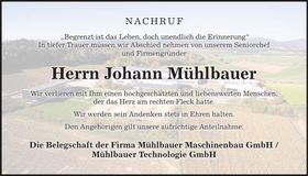 Traueranzeige Mühlbauer Johann