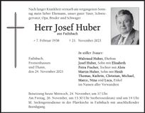 Traueranzeige Josef Huber