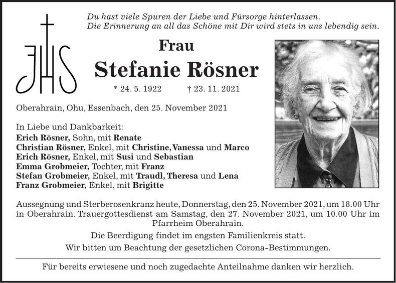 Traueranzeige Stefanie Rösner