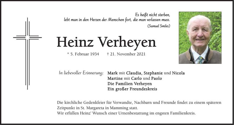 Traueranzeige Heinz Verheyen