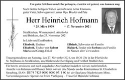Traueranzeige Heinrich Hofmann