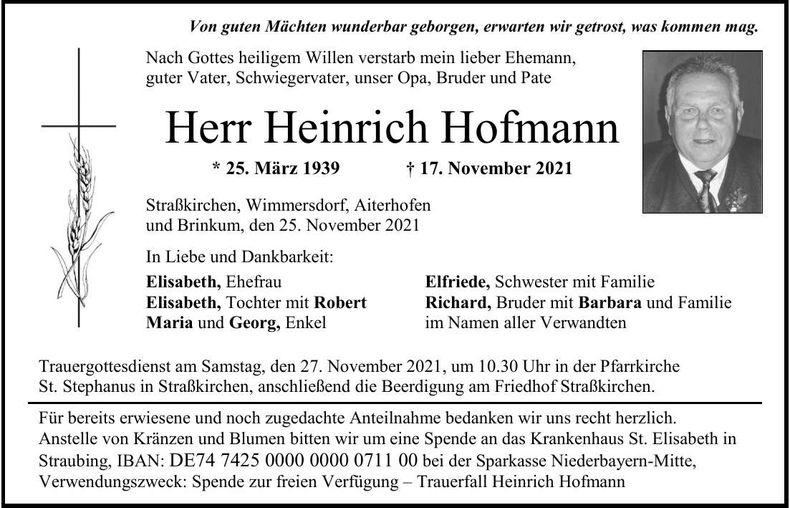 Traueranzeige Heinrich Hofmann