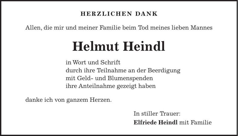 Traueranzeige Helmut Heindl