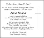 Traueranzeige Anna Thuma