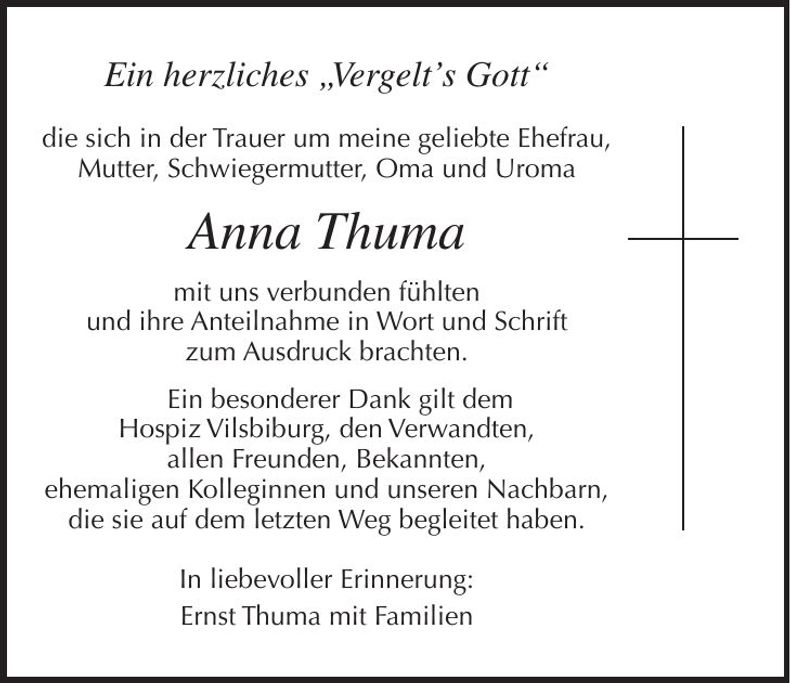 Traueranzeige Anna Thuma
