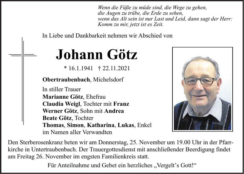 Traueranzeige Johann Götz