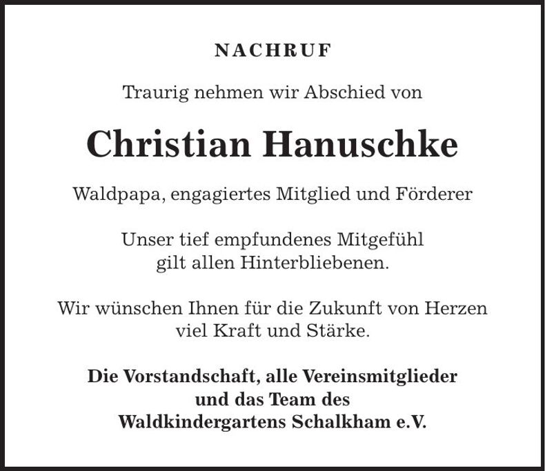 Traueranzeige Christian Hanuschke