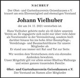 Traueranzeige Johann Vielhuber