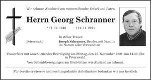 Traueranzeige Georg Schranner