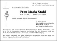 Traueranzeige Maria Stahl