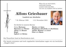 Traueranzeige Alfons Griesbauer