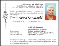 Traueranzeige Anna Schwankl