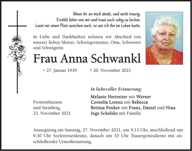 Traueranzeige Anna Schwankl