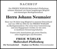 Traueranzeige Neumaier Johann