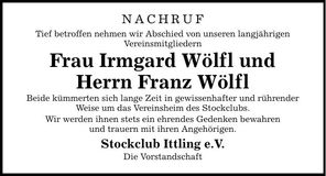 Traueranzeige Irmgard und Franz Wölfl