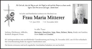Traueranzeige Maria Mitterer