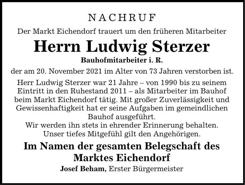 Traueranzeige Ludwig Sterzer