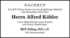 Traueranzeige Alfred Köhler