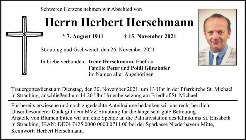 Traueranzeige Herbert Herschmann