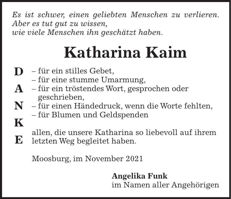 Traueranzeige Katharina Kaim