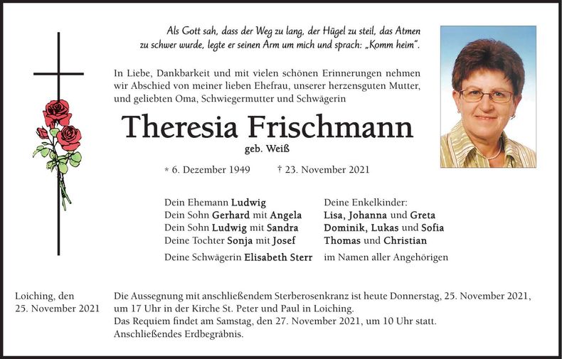 Traueranzeige Theresia Frischmann
