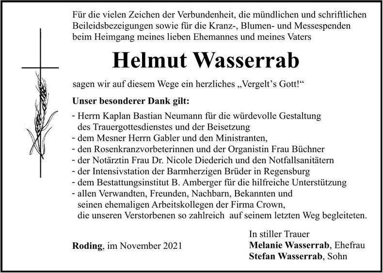 Traueranzeige Helmut Wasserrab