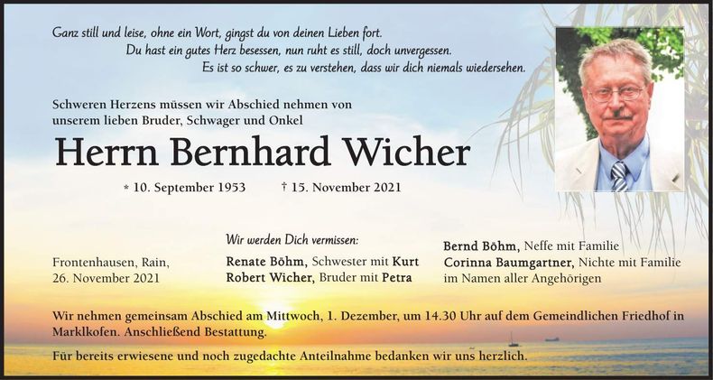 Traueranzeige Bernhard Wicher