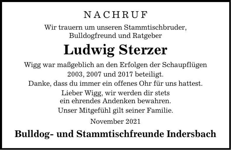 Traueranzeige Ludwig Sterzer