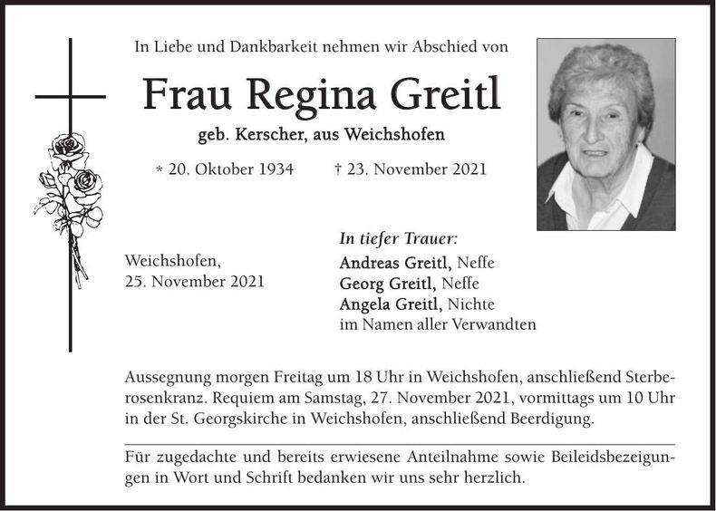 Traueranzeige Regina Greitl