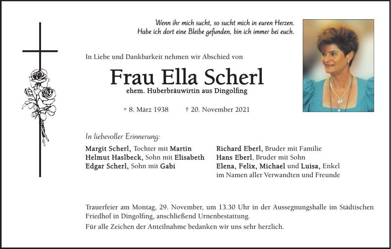 Traueranzeige Ella Scherl