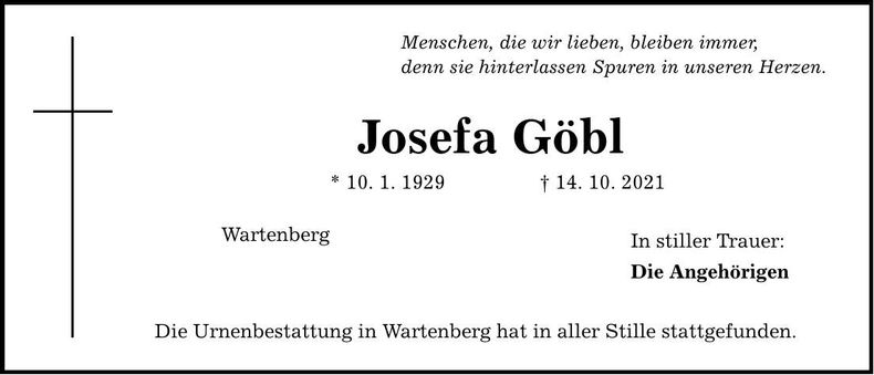 Traueranzeige Josefa Göbl