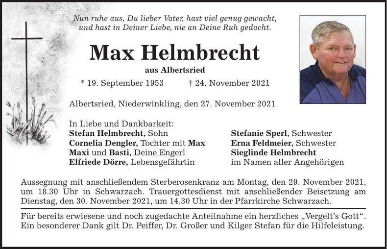 Traueranzeige Max Helmbrecht