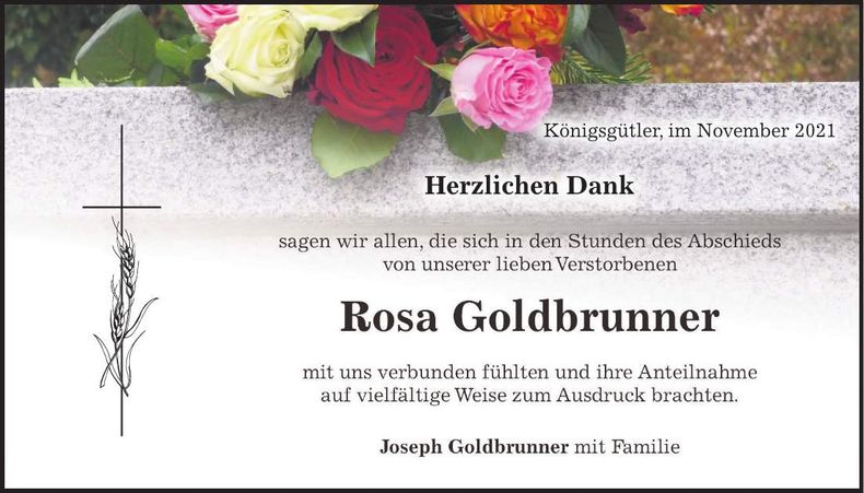 Traueranzeige Rosa Goldbrunner