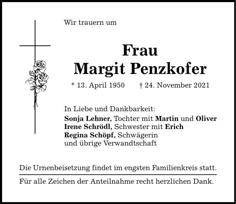 Traueranzeige Margit Penzkofer