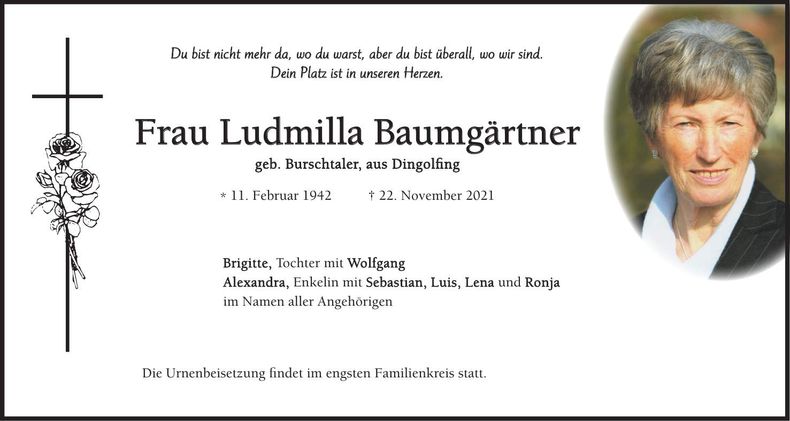 Traueranzeige Ludmilla Baumgärtner