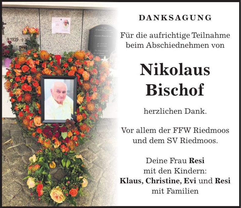Traueranzeige Nikolaus Bischof