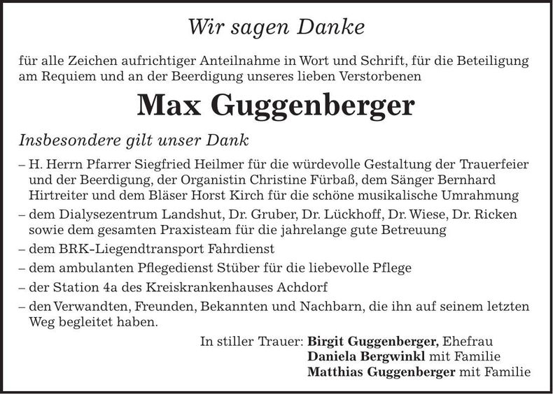 Traueranzeige Max Guggenberger