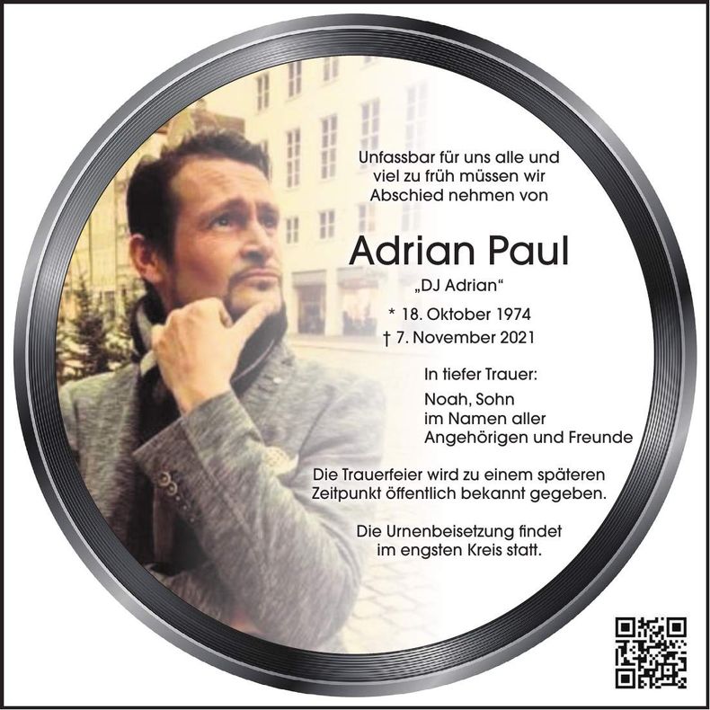 Traueranzeige Adrian Paul