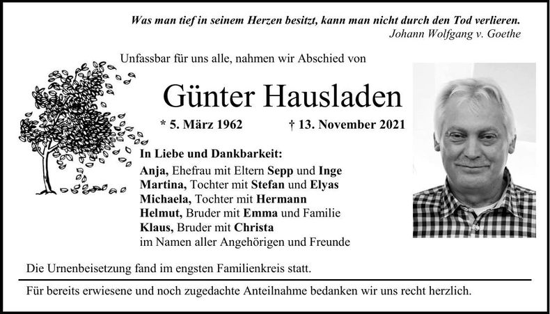 Traueranzeige Günter Hausladen