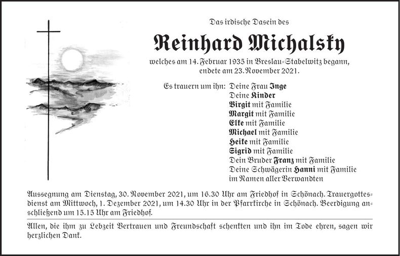 Traueranzeige Reinhard Michalsky