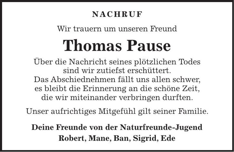 Traueranzeige Thomas Pause