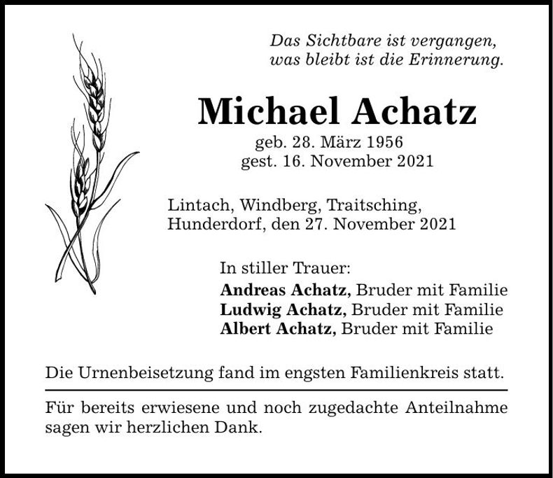Traueranzeige Michael Achatz