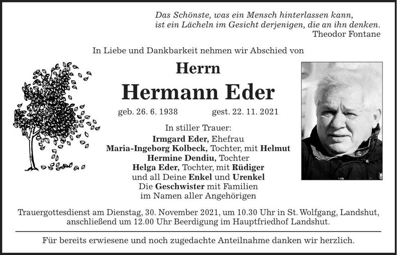 Traueranzeige Hermann Eder