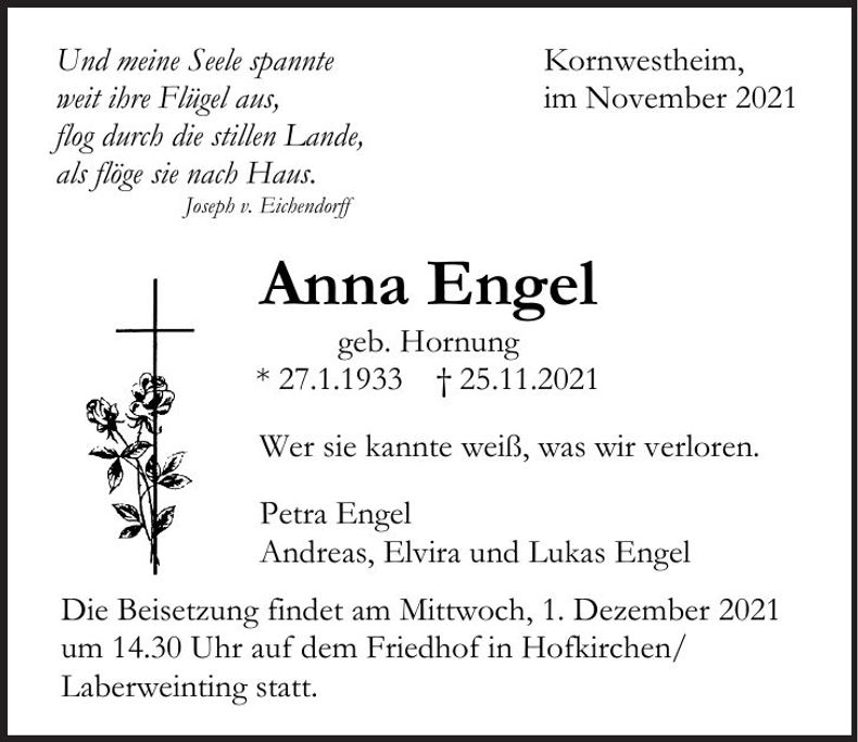 Traueranzeige Anna Engel