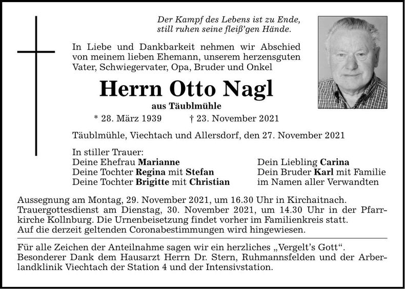Traueranzeige Otto Nagl