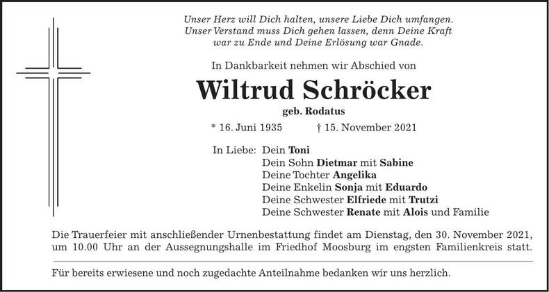 Traueranzeige Wiltrud Schröcker