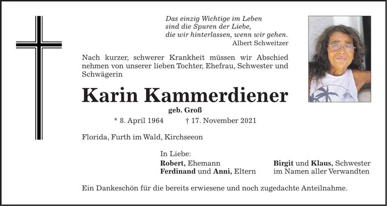 Traueranzeige Karin Kammerdiener