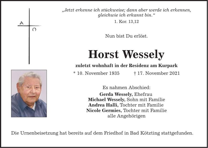 Traueranzeige Horst Wessely