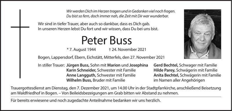 Traueranzeige Peter Buss