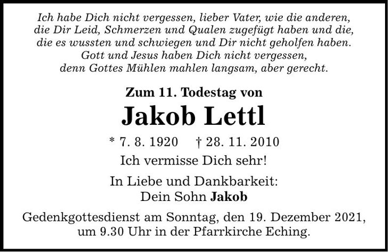 Traueranzeige Jakob Lettl